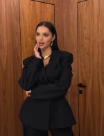 Серьги двойные квадраты с черным литьем