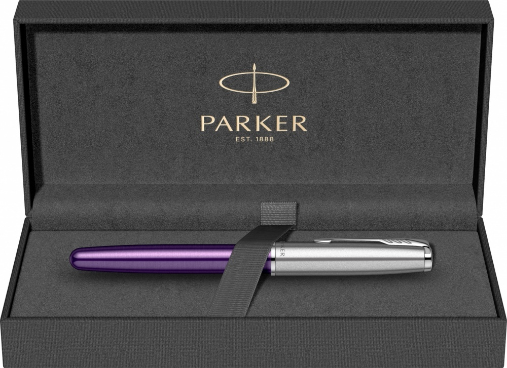 Ручка-роллер Parker Sonnet Essentials Violet SB Steel CT, цвет чернил black, перо: F,  в подарочной упаковке.