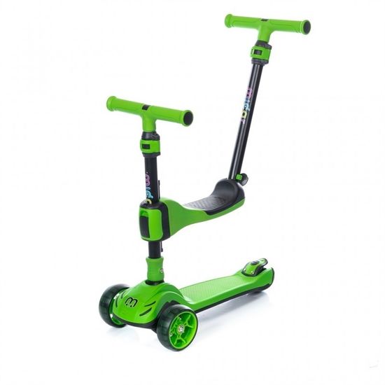 Самокат-беговел 3 в 1 Scooter Micar Transformer складной со светящимися колесами, сиденьем и родительской ручкой зеленый