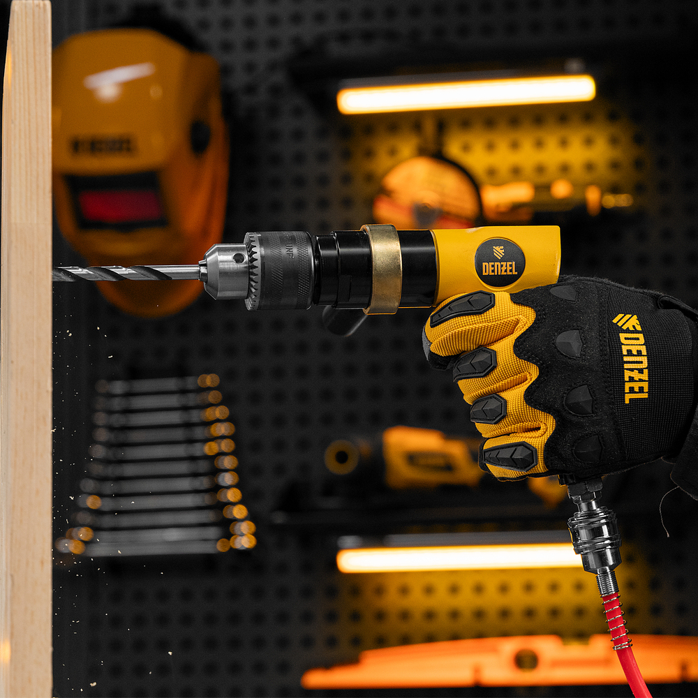Пневматическая дрель PD500, 500 об/мин, 114 л/мин, 13 мм Denzel