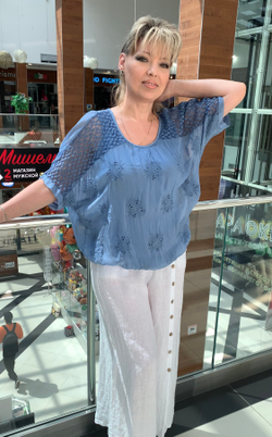 Нарядный двойной  блузон с ажуром и кружевами