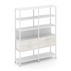 Shelf System Двухсекционный стеллаж пятиярусный с ящиками SN.STM-522 Белый/Дуб Наварра/Металл Белый