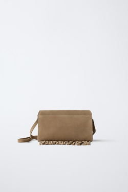 ZARA КОЖАНАЯ СУМКА С БАХРОМОЙ, КОРИЧНЕВЫЙ