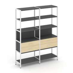 Shelf System Двухсекционный стеллаж пятиярусный с ящиками SN.STM-522 Антрацит/Акация Лорка/Металл Бе