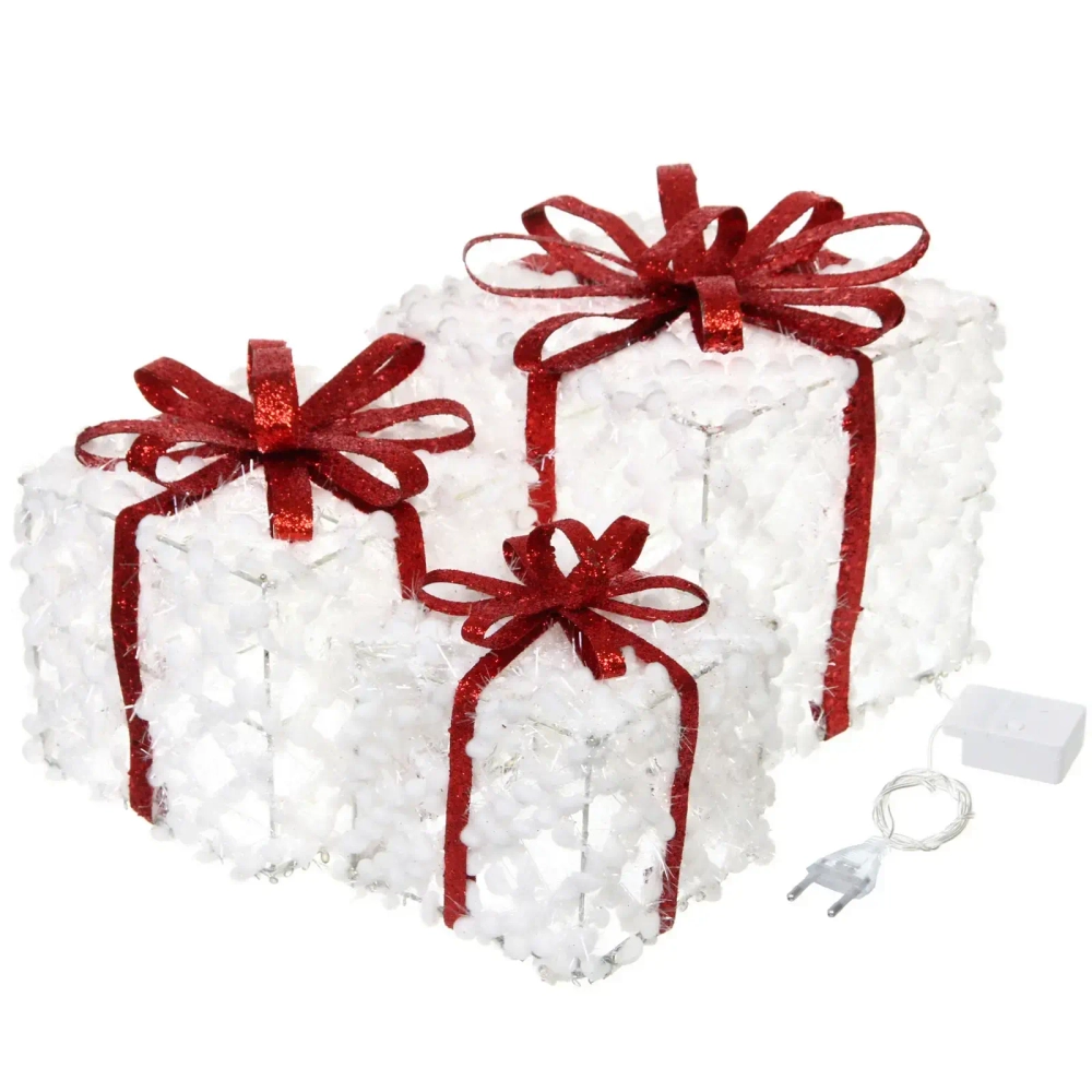 Фигура светодиодная «Подарок от Санты» (набор 3 шт: 12см, 15см, 19см), 220V, Красный (свечение - Теплый белый)