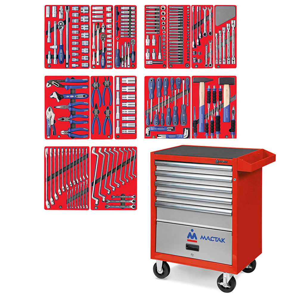 Набор инструментов &quot;ЛИДЕР&quot; в красной тележке, 270 предметов МАСТАК 52-05270R