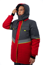 Костюм женский зимний «СЕВЕРНАЯ ШИРОТА» (куртка+полукомбинезон) цв.серый/красный БОЛЬШОЙ РАЗМЕР