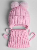 Шапка детская вязаная с помпонами и снуд