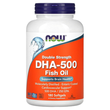 Now Foods DHA-500 mg 180 softgels, ДГК-500, Рыбий жир