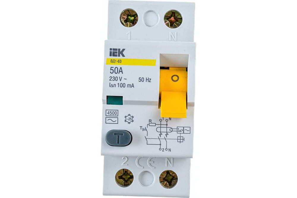 Выключатель дифференциальный (УЗО) ВД1-63 2Р 50А 100мА IEK