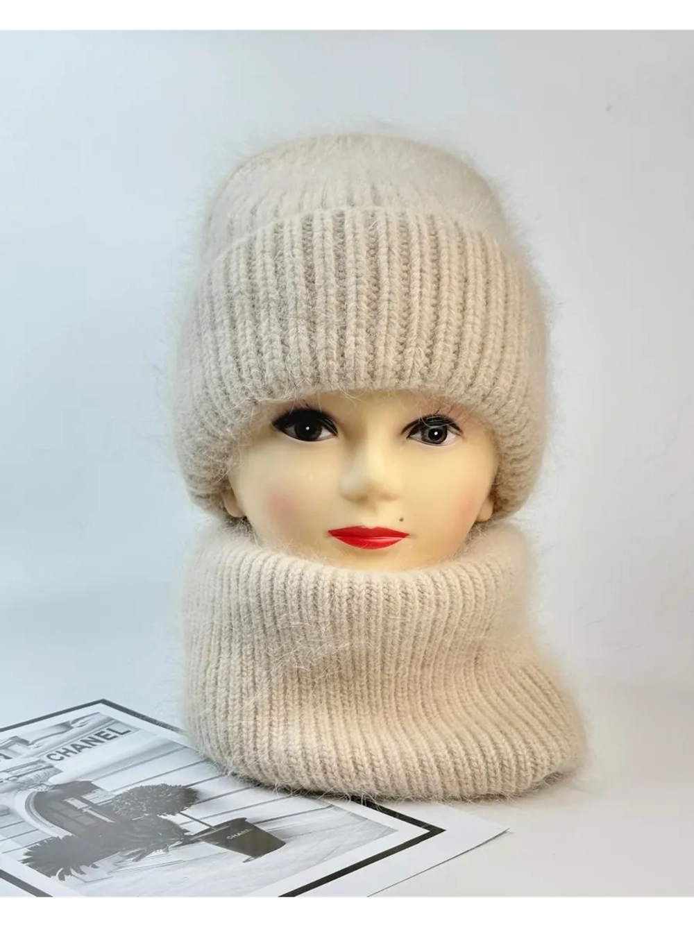 комплект шапка с шарфом- снуд зимний вязаный