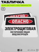 Табличка для частной территории "Опасно, электрощитовая", на дом, для участка, организаций и частных территорий, предупреждающая, 40х30 см, Silver Plane x Айдентика Технолоджи