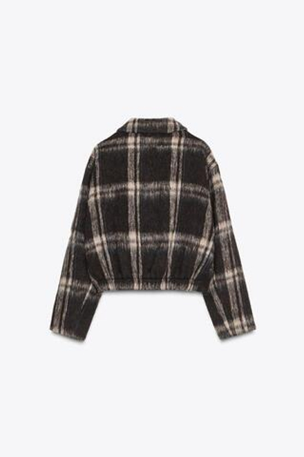 ZARA КУРТКА В КЛЕТКУ ИЗ ТКАНИ С 30% ШЕРСТИ, ЧЕРНЫЙ
