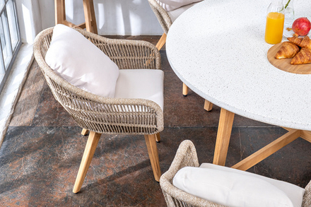 Стол обеденный из тика Joygarden ТАЛАРА круглый 150 см, бело-серый