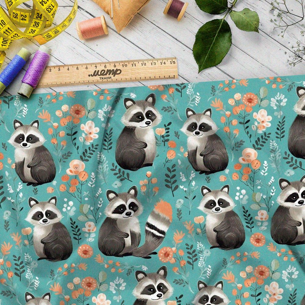 Ткань Ниагара Софт милые еноты