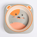 4482561 Набор бамбуковой посуды "Мышка", тарелка, миска, стакан, приборы, 5 предметов