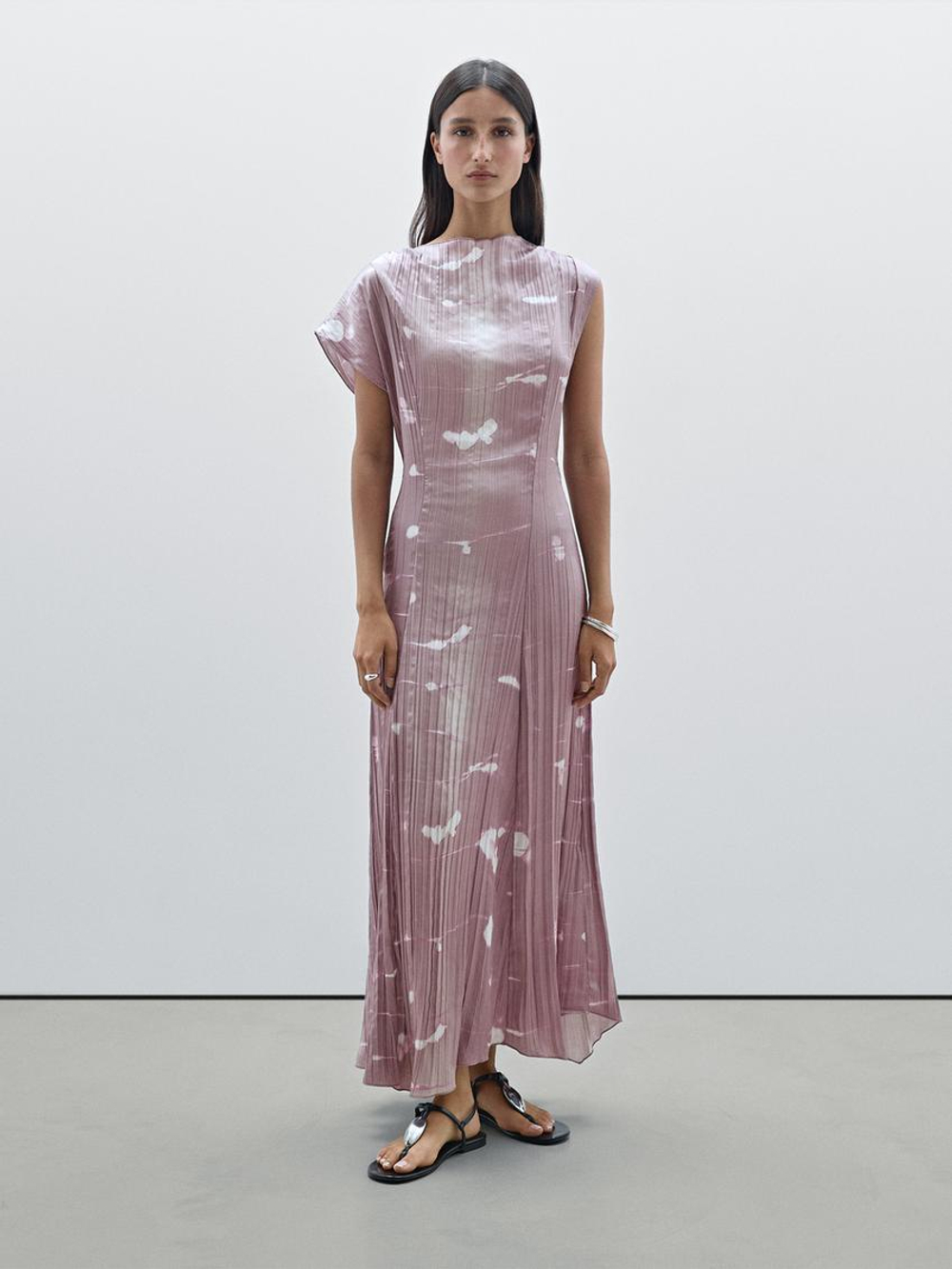 Massimo Dutti Длинное плиссированное платье, фиолетовый