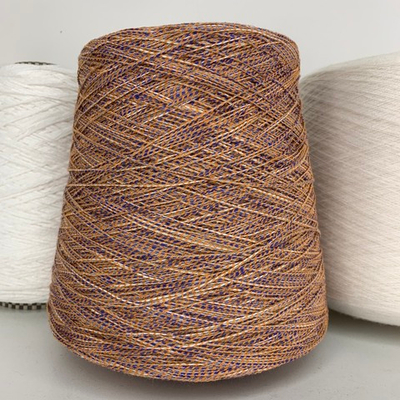 BEMYBABY - Millefili; 100% хлопок; 490м/100гр, цвет: белая, бежевая и синяя нити обмотаны тонким оранжевым шнурком; Есть бобинки: 205, 231гр