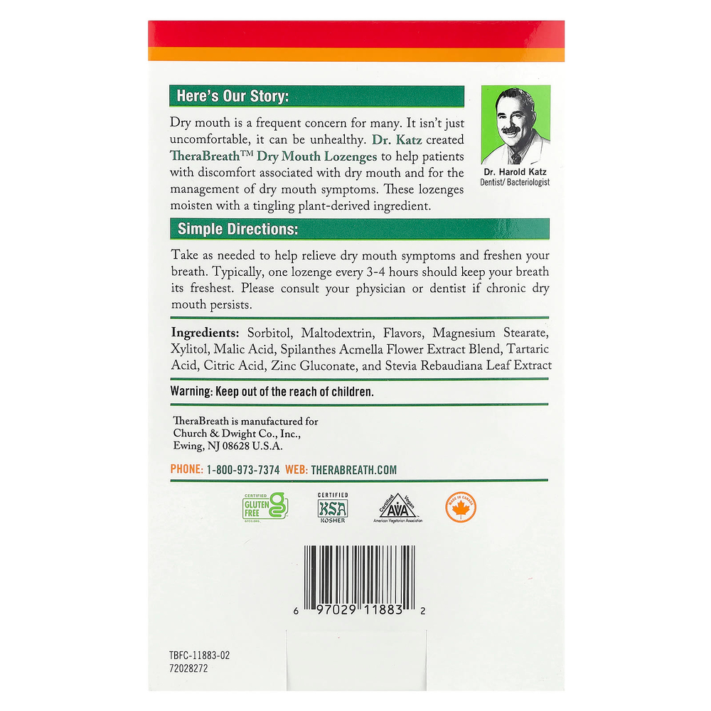 TheraBreath, Леденцы против сухости во рту, без сахара, кислые ягоды, 100 леденцов