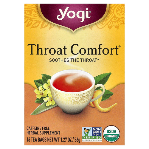 Yogi Tea, Throat Comfort®, без кофеина, 16 чайных пакетиков, 36 г (1,27 унции)