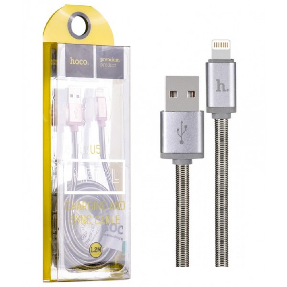 Кабель USB - Lightning (для iPhone) Hoco U5 (оплетка металл) Серый