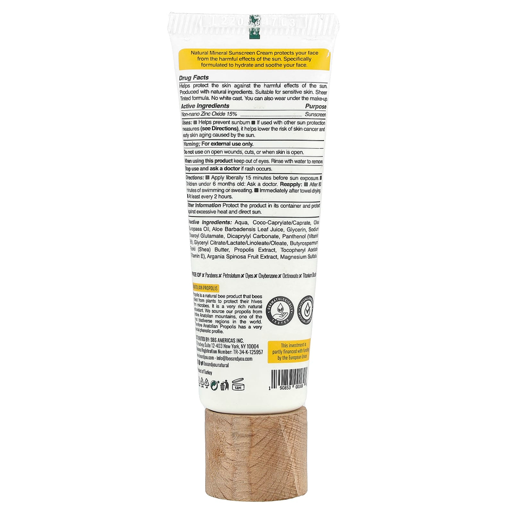 Bee & You, Натуральный минеральный солнцезащитный крем, для лица, 50+ SPF, 40 мл (1,35 жидк. Унции)