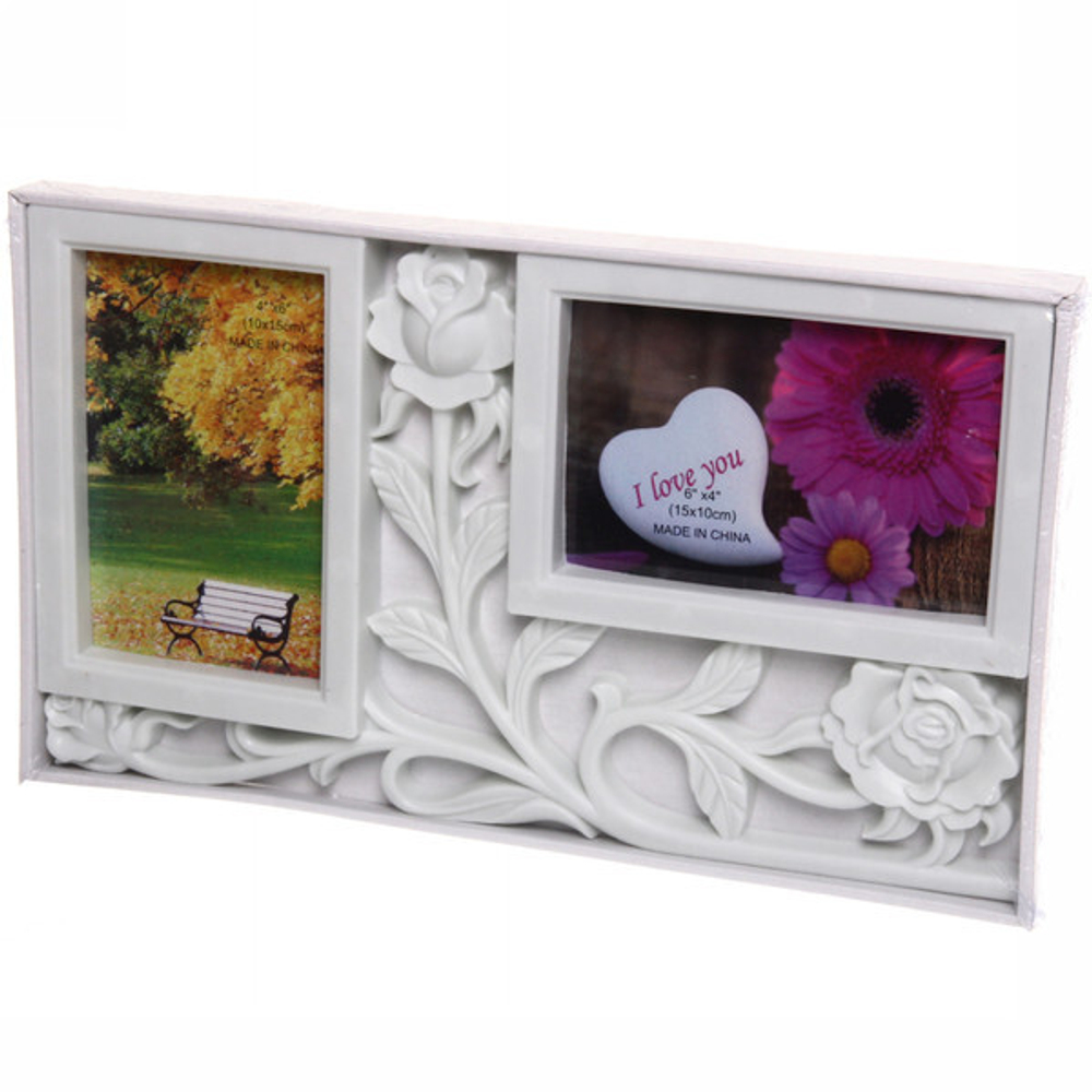 Фоторамка-коллаж 34*19см «Роза», цвет белый, на 2 фото, пластик