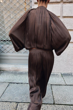 ZARA АТЛАСНЫЕ БРЮКИ-БАГГИ, АТЛАСНЫЕ БРЮКИ-БАГГИ, КОРИЧНЕВЫЙ