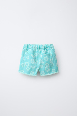 ZARA ЦВЕТОЧНЫЕ БЕРМУДЫ MOM FIT, БИРЮЗОВЫЙ