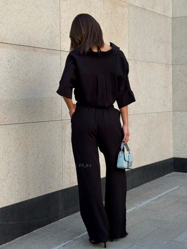 Черный летний костюм из хлопка и льна