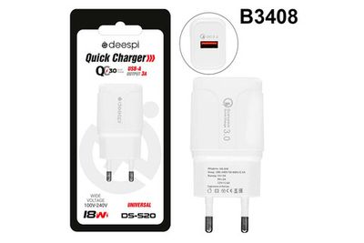 Сетевой адаптер питания DEESPI S30 1USB QC 3.0 (белый)