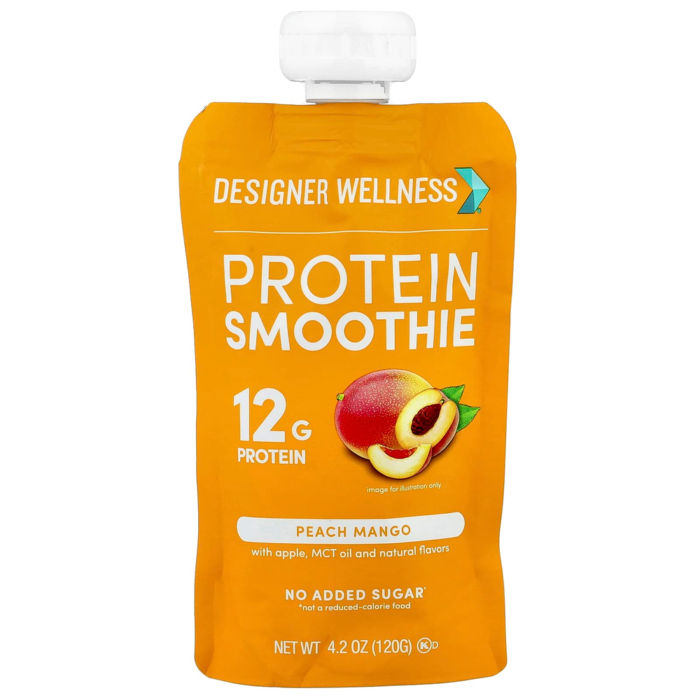 Designer Wellness, Протеиновый смузи, персик и манго, 4 упаковки по 120 г (4,2 унции)