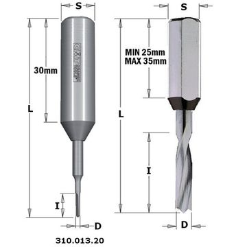 Сверло HWM (5x22x57.5 мм; Z 2+2; S 10x27 мм; RH) для присадочного станка CMT 310.050.21