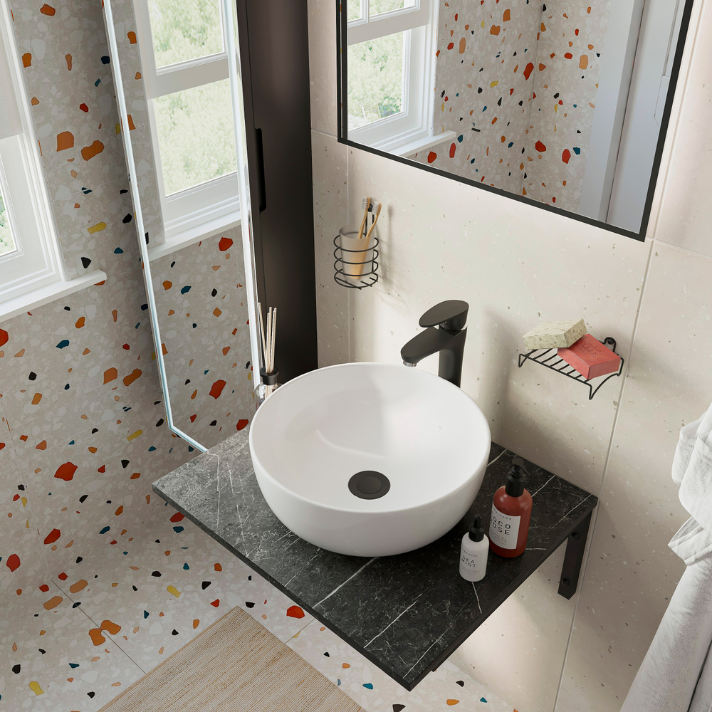 Мебель для ванной комнаты DIWO Элиста 60 чёрный мрамор, с раковиной Moduo 40 RING