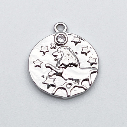 Подвеска Знак Зодиака Лев, цвет серебро (родий), фианит, размер 16*14 мм, цена за 1 шт