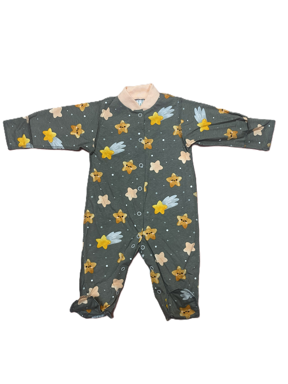 Комбинезон с закрытой ножкой на кнопках из кулирки (100% хлопок) с антицарапками и швами наружу на рост 62 см