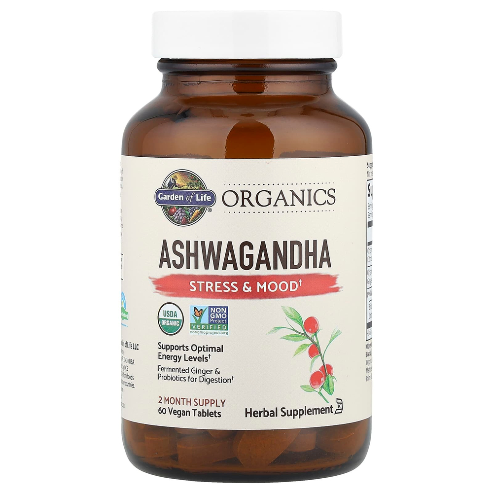 Garden of Life, MyKind Organics, Ашваганда, Стресс и настроение, 60 веганских таблеток