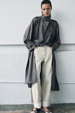 ZARA КОМБИНИРОВАННЫЙ ТРЕНЧ В КЛЕТКУ — ZW COLLECTION LIMITED EDITION, СЕРЫЙ