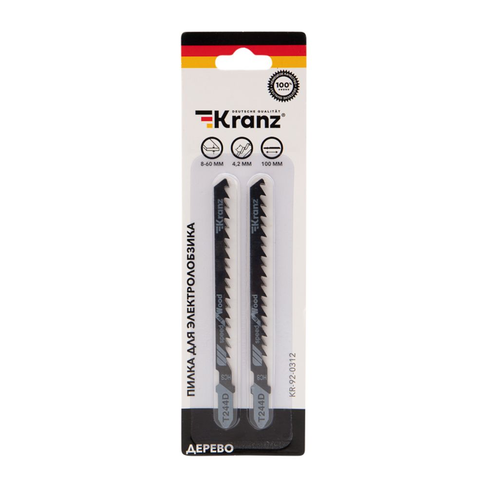 Пилка для электролобзика по дереву T244D 100 мм 6 зубьев на дюйм 8-60 мм фигурный рез (2 шт./уп.) KR