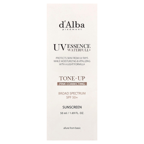d'Alba, UV Essence Waterfull + Sunscreen, корректирующий розовый тон, SPF 50+, 50 мл (1,69 жидк. Унции)