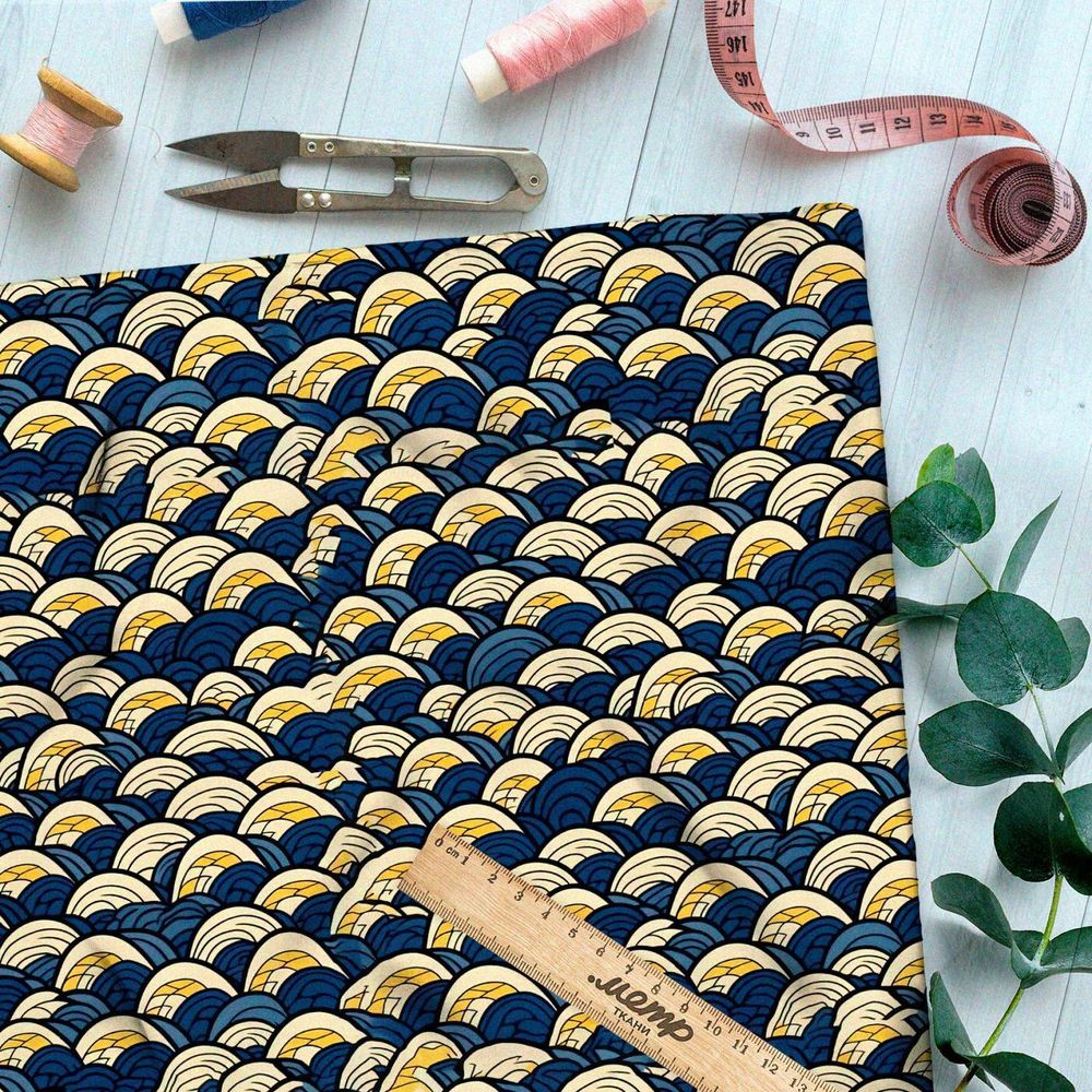 Ткань премиум интерлок золотые волны