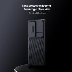 Чехол черного цвета с защитной шторкой для камеры от Nillkin на Samsung Galaxy S25 Ultra, серия CamShield Pro Case