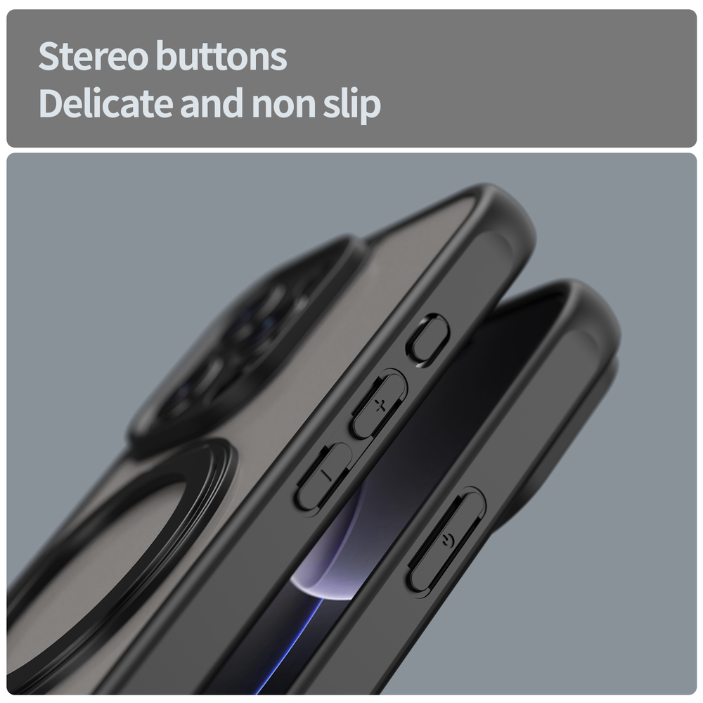 Чехол с магнитным поворотным кольцом-подставкой для iPhone 16 Pro Max, черный цвет рамок, поддержка MagSafe