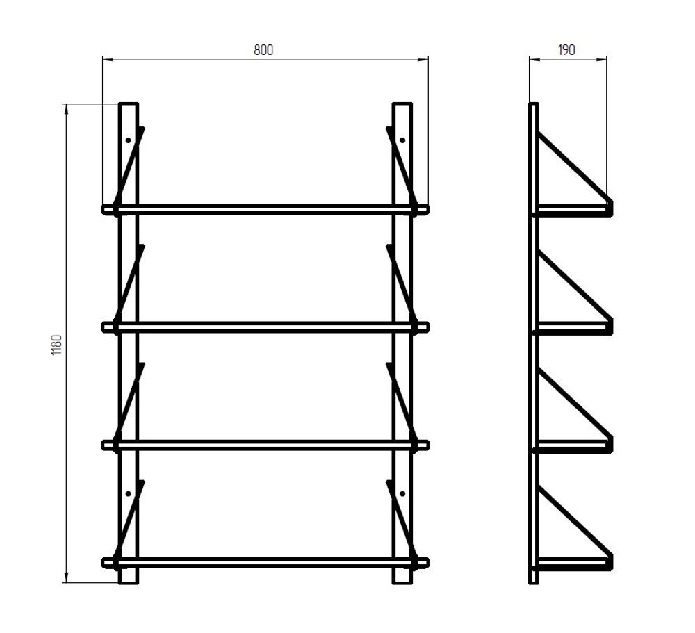 Полка настенная, 80х19х118, Алина, для ванной, стеллаж деревянный, массив дуба, MAKOSA