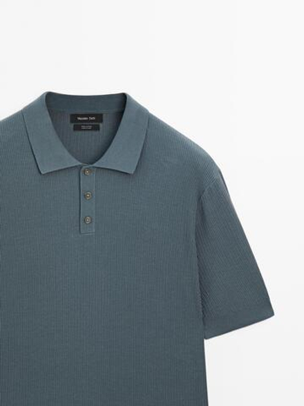 Massimo Dutti Футболка-поло в рубчик, синеватый