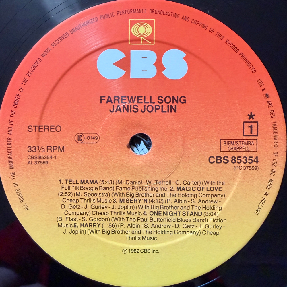 Janis Joplin ‎– Farewell Song (Голландия 1982г.) Т