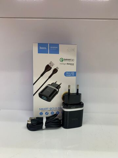 Сетевой блок+кабель microUSB HOCO C12Q QC3.0 (1.5A,1USB) black