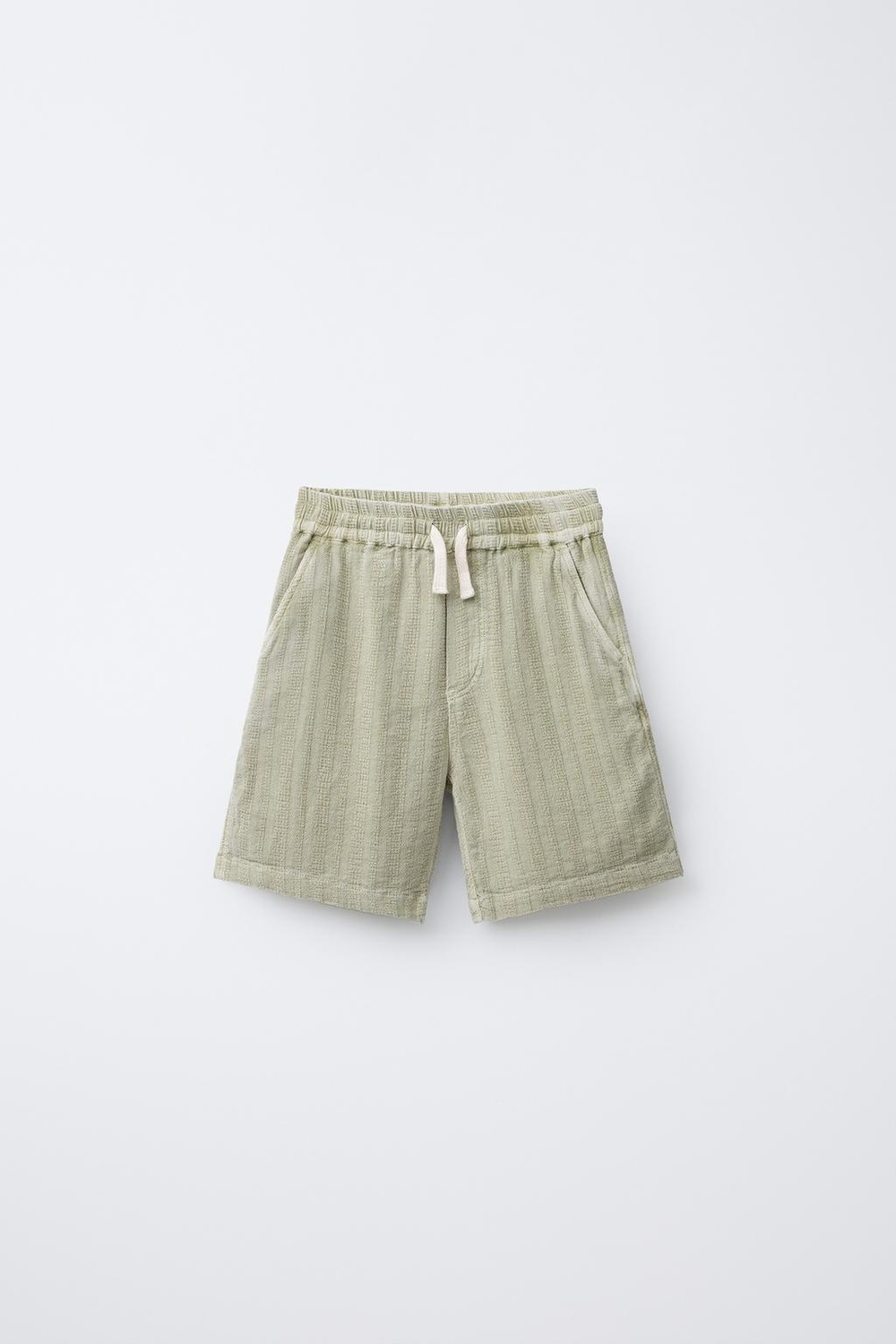 ZARA ШОРТЫ ИЗ РЕЛЬЕФНОЙ ТКАНИ, СВЕТЛО-ЗЕЛЕНЫЙ
