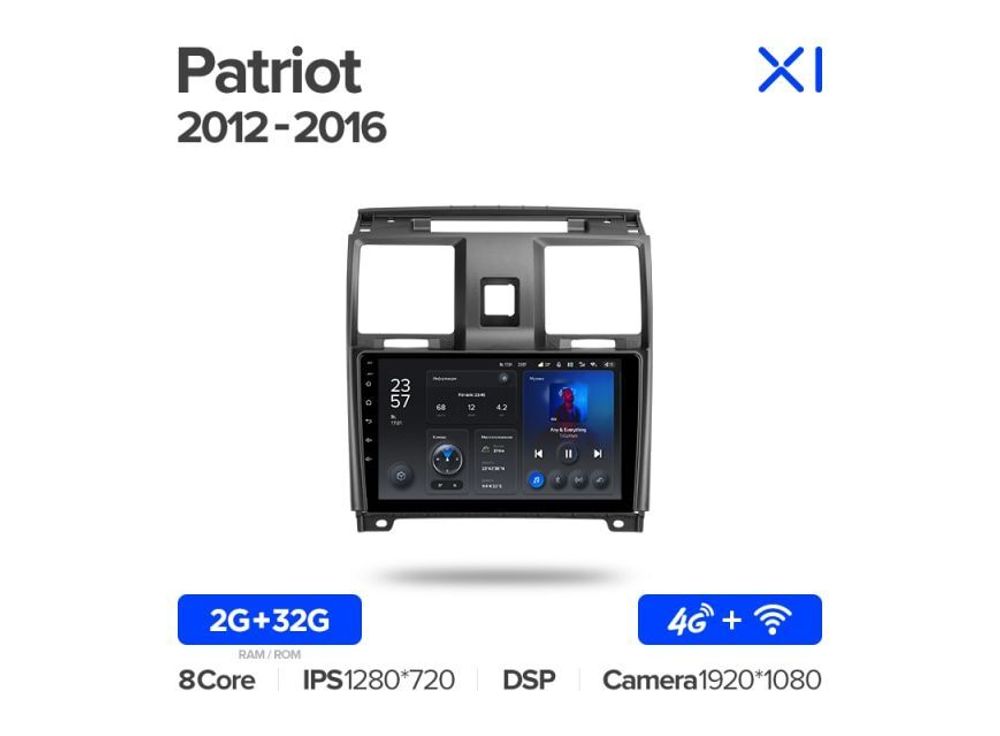 Магнитола Teyes X1 2-32 Wi-Fi + 4G UAZ Patriot 2012 — 2016 9.0&quot;