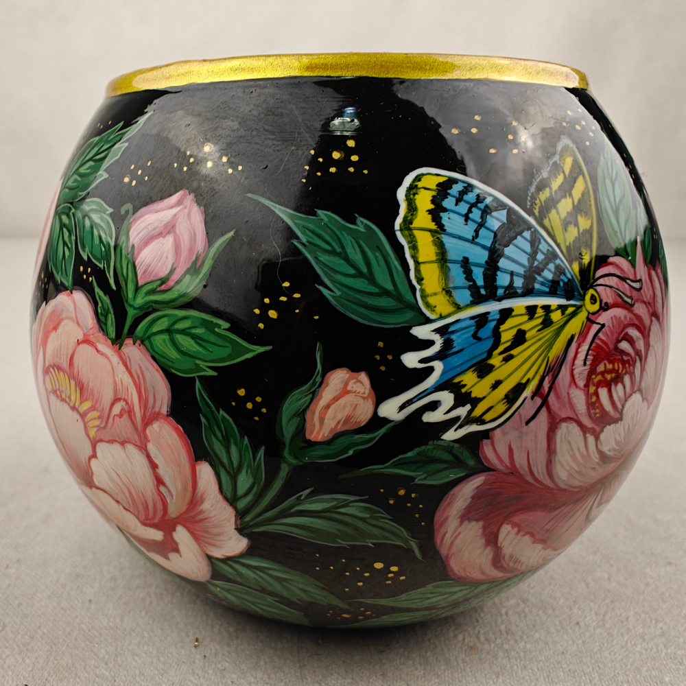 Вазочка с ручной росписью Палех "Пионы"